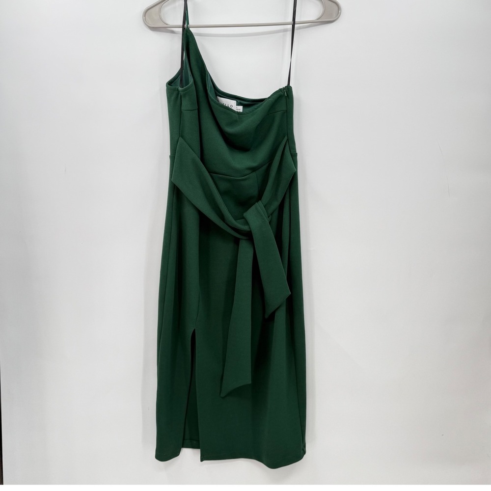 Hello Molly One Shoulder Dress Tie Waist Cocktail Party Green Size L